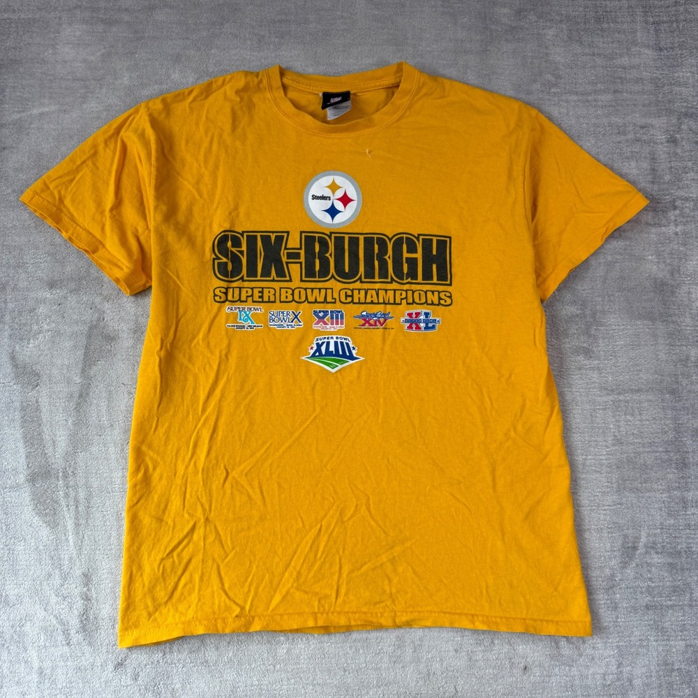 Pittsburgh Steelers Shirt Mens Large Yellow SixBurgh Super Bowl Champions NFL
